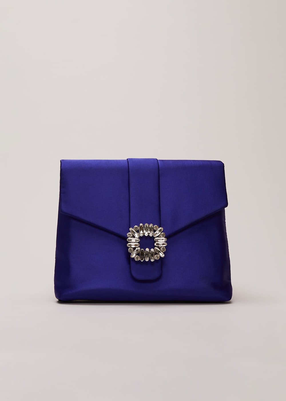 Blue and silver clutch bag top
