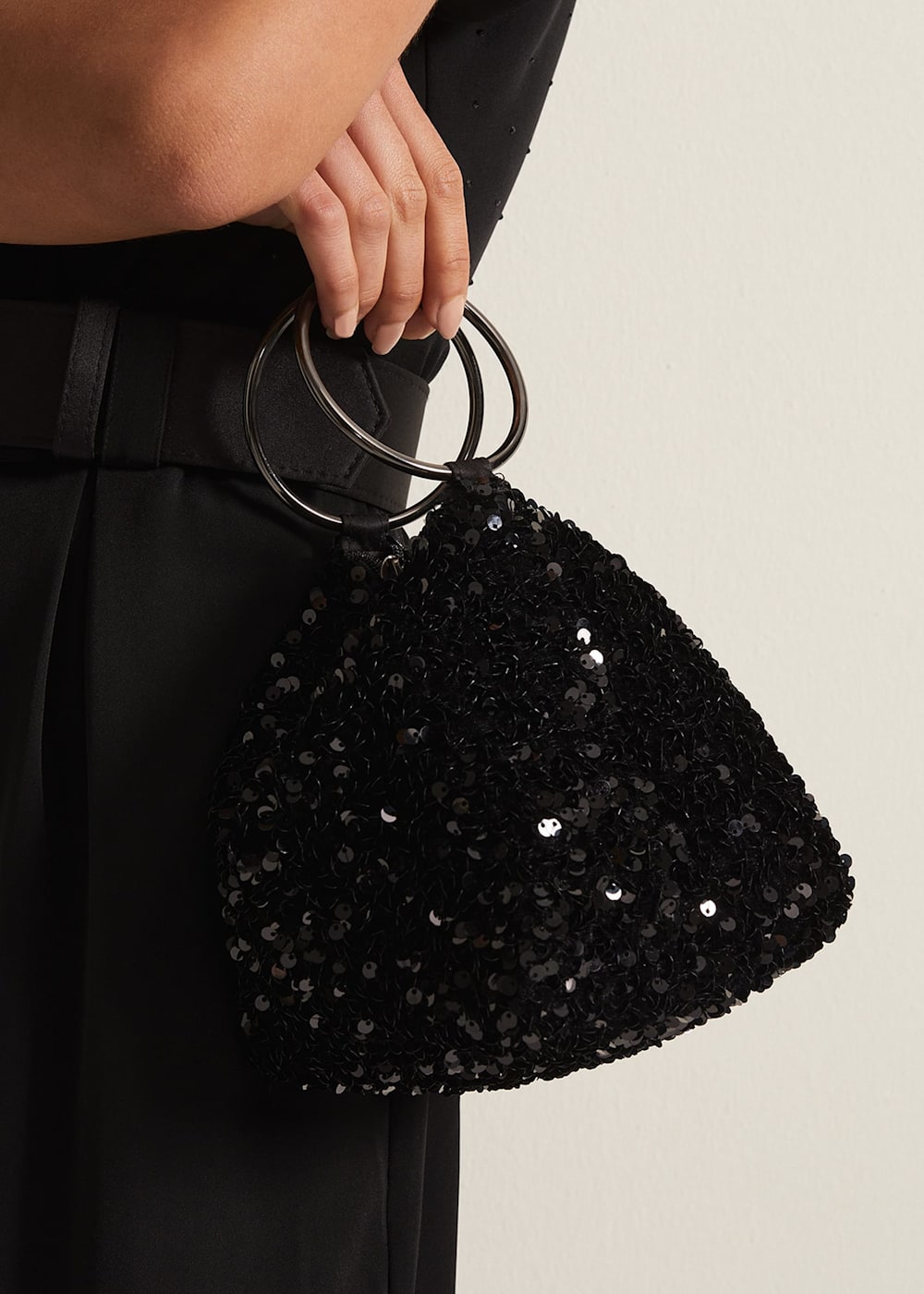 Black Sequin Clutch Bag Phase Eight UK