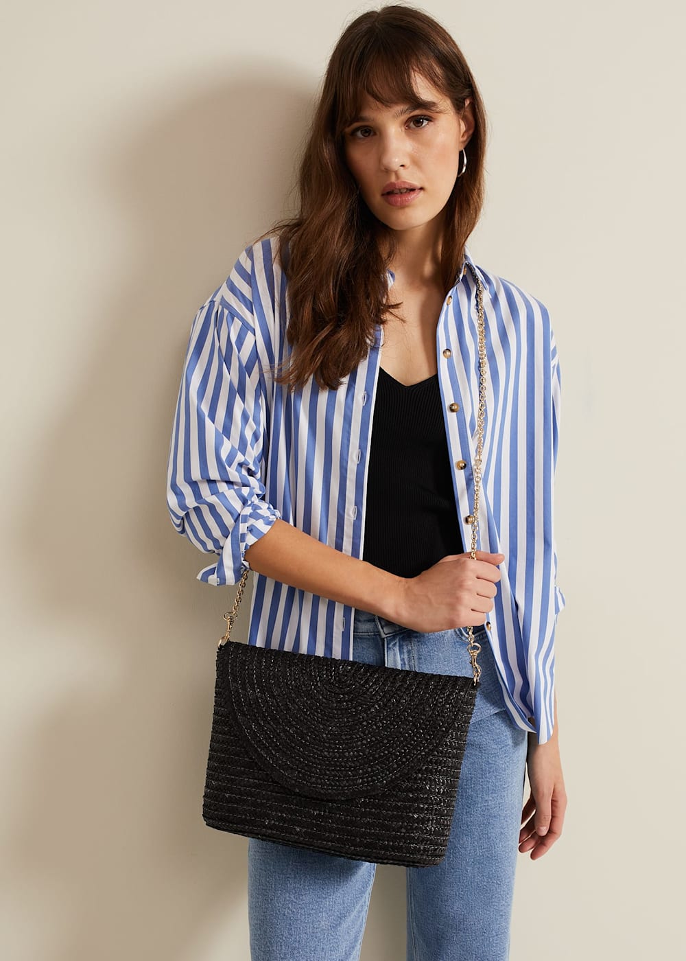 Navy straw clutch shop