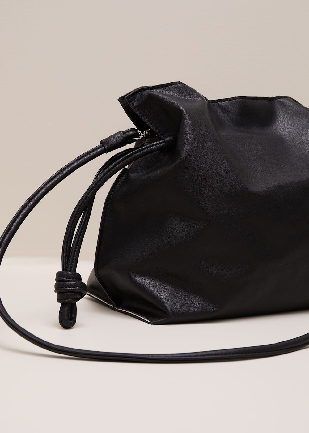 Black Leather Drawstring Soft Pouch Bag | Phase Eight UK |