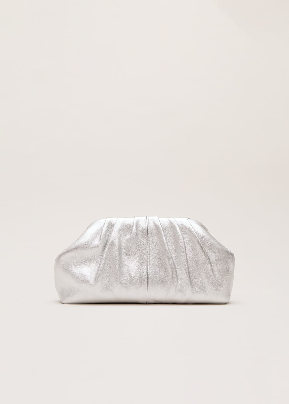 Silver Leather Pouch Clutch Bag Phase Eight UK