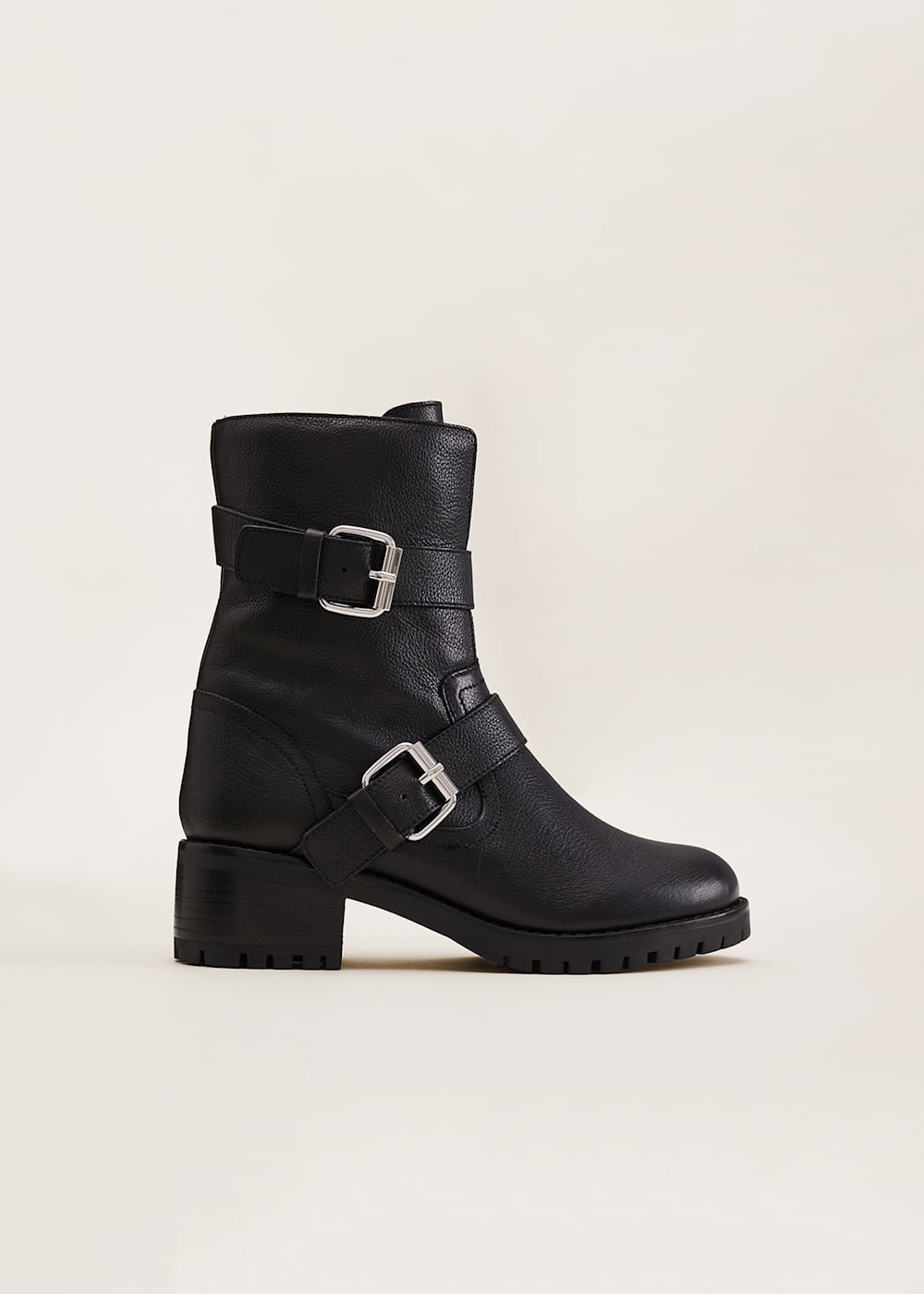 Alaska Black Leather Biker Boots Phase Eight UK