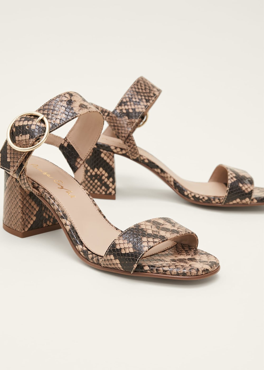 Snake print block heel sandals hot sale