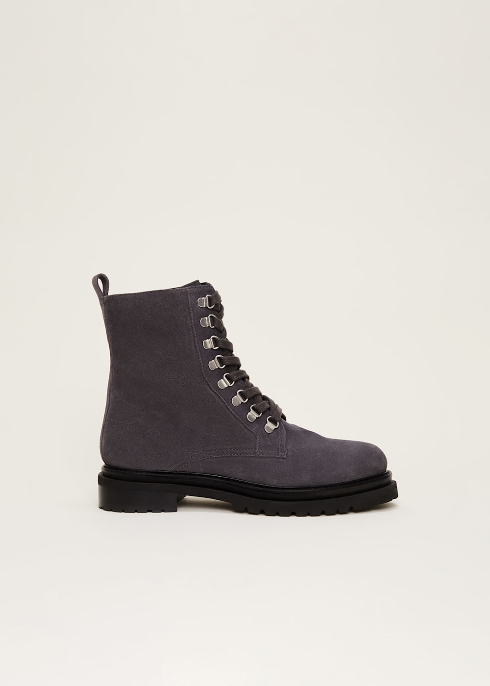 Grey suede lace up ankle boots top