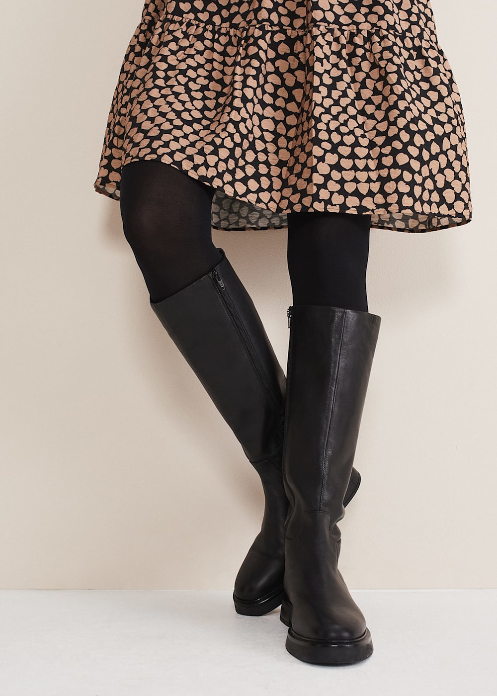 Flat black knee high boots uk shop
