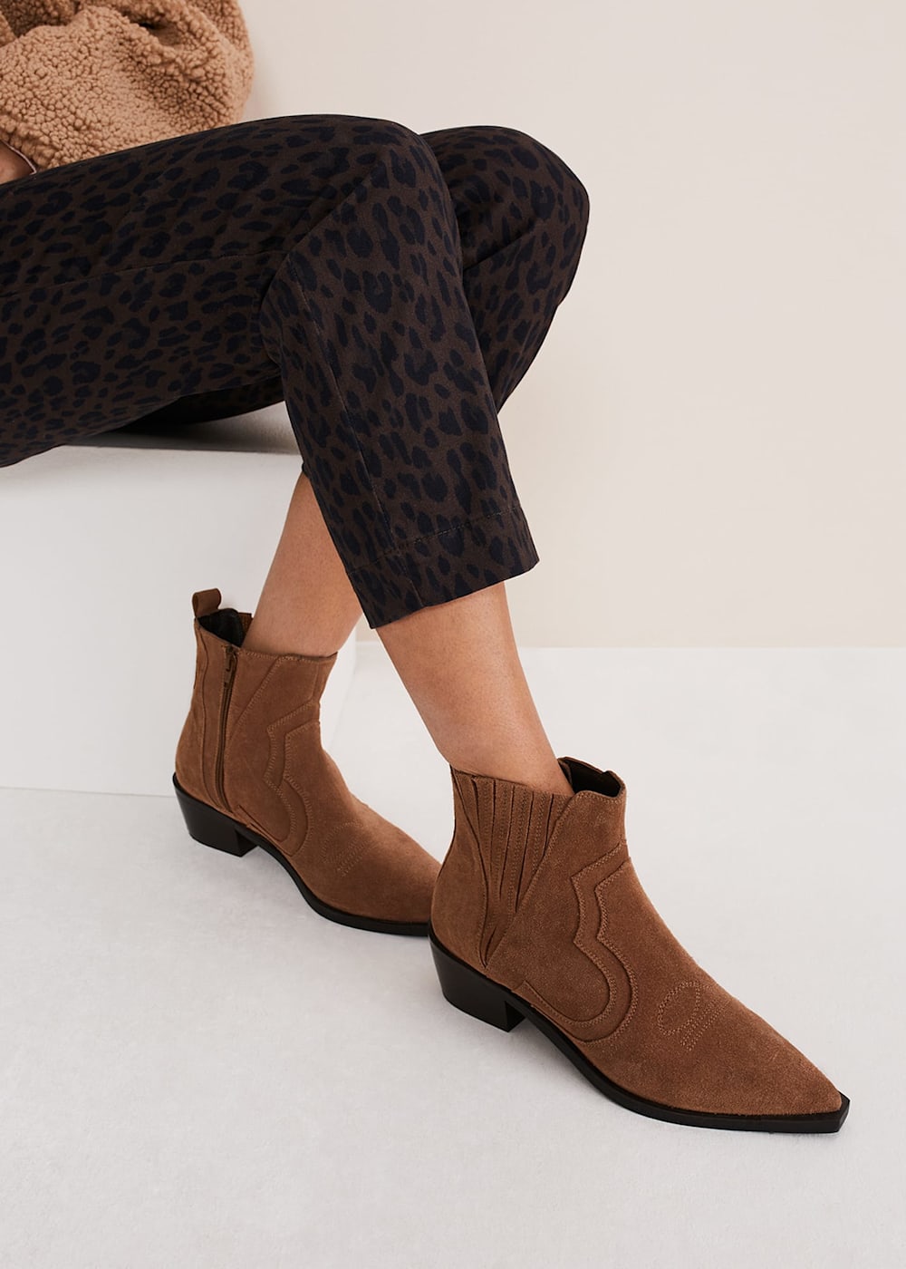 Stitch Detail Suede Ankle Boot Phase Eight UK