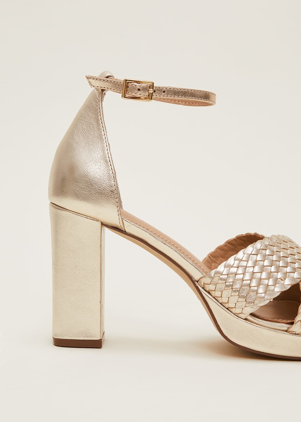 Gold Leather Open Toe Heels Phase Eight UK