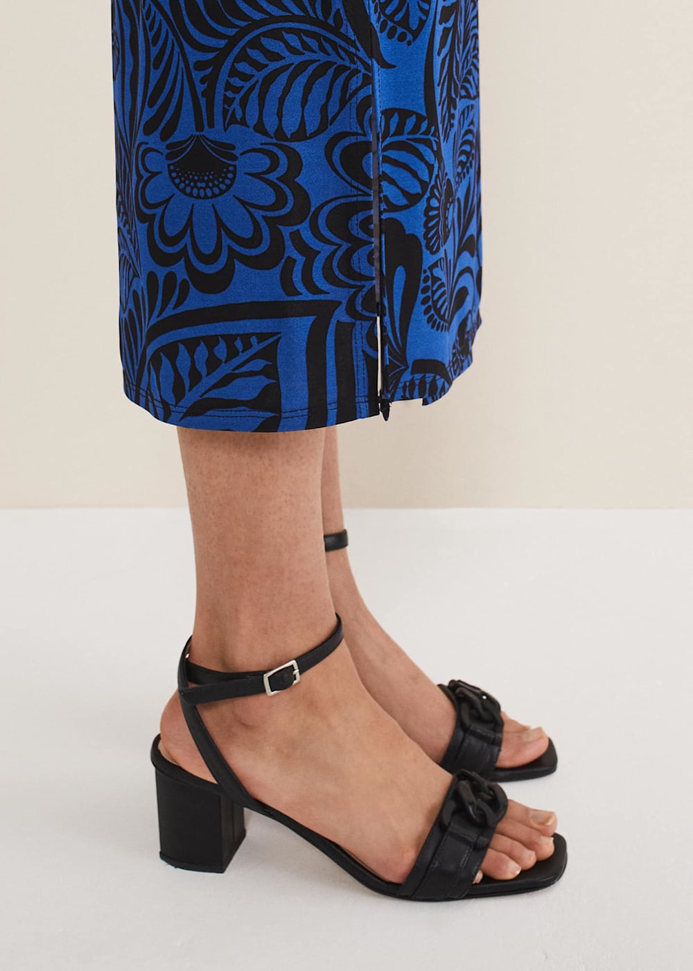 Black Leather Open Toe Block Heels Phase Eight UK