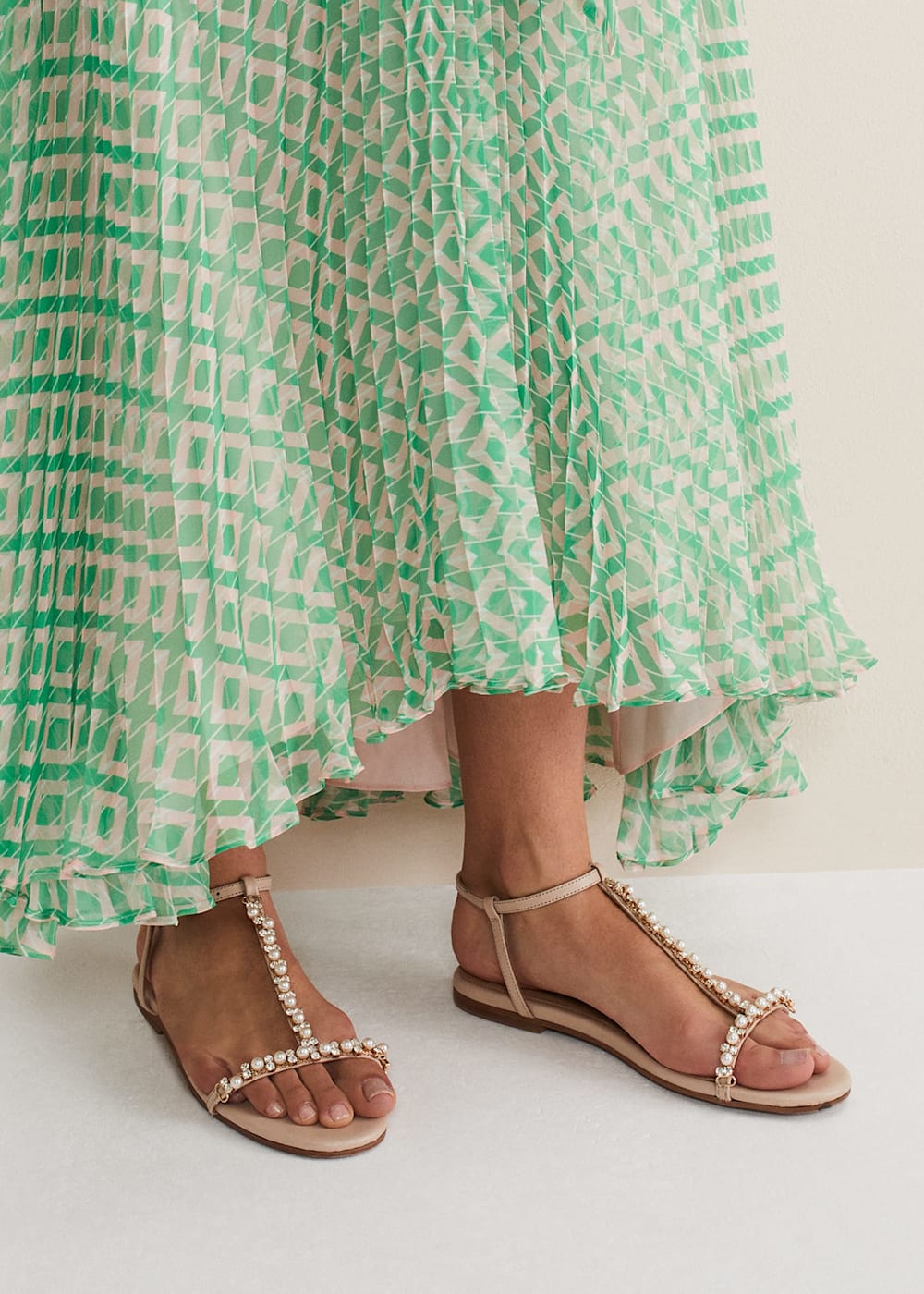 Leather Jewel Trim Flat Sandal Phase Eight UK