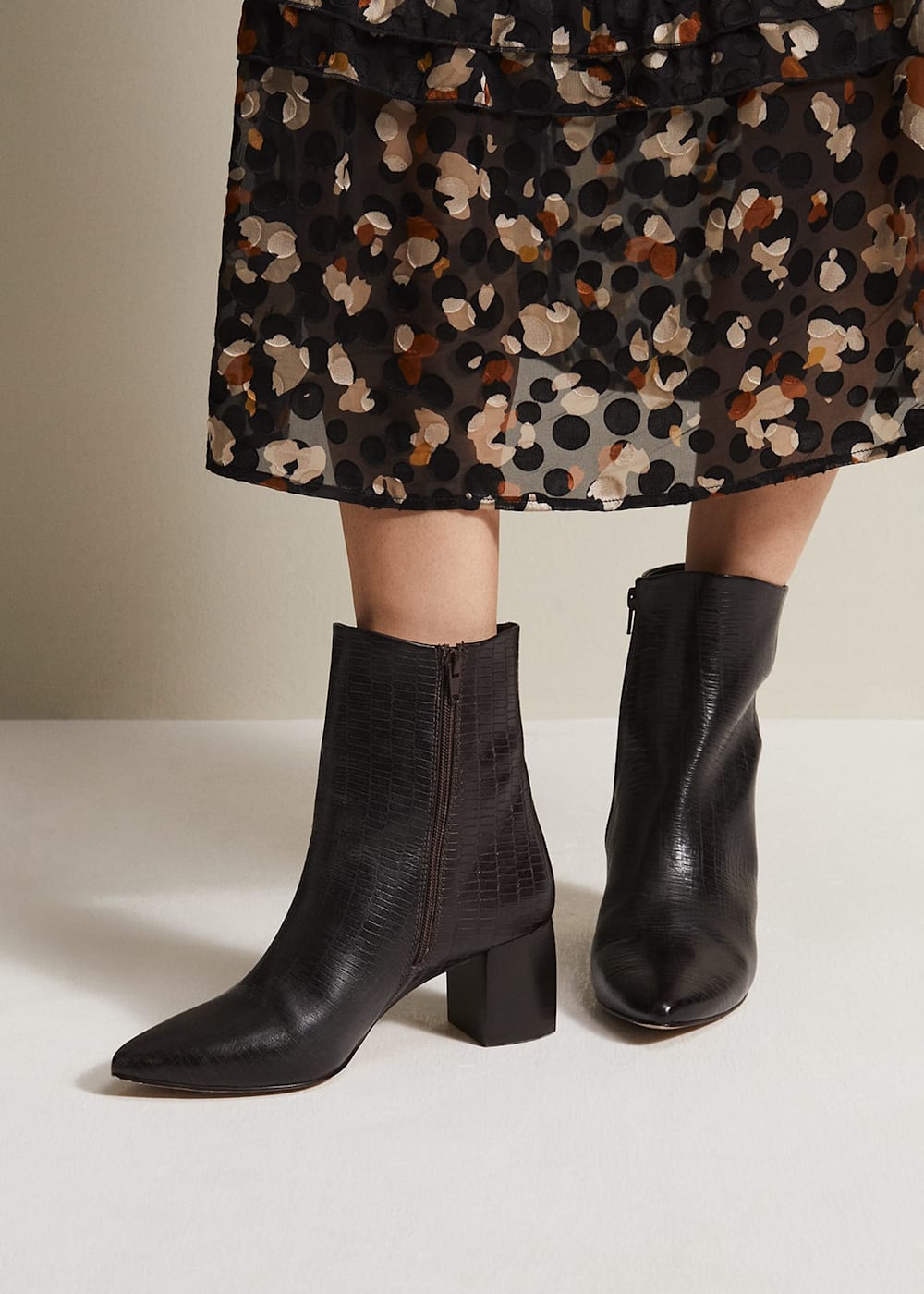Black croc print ankle boots shop