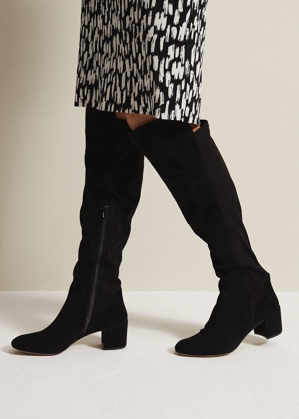 Milly Black Leather Knee High Boots Phase Eight UK