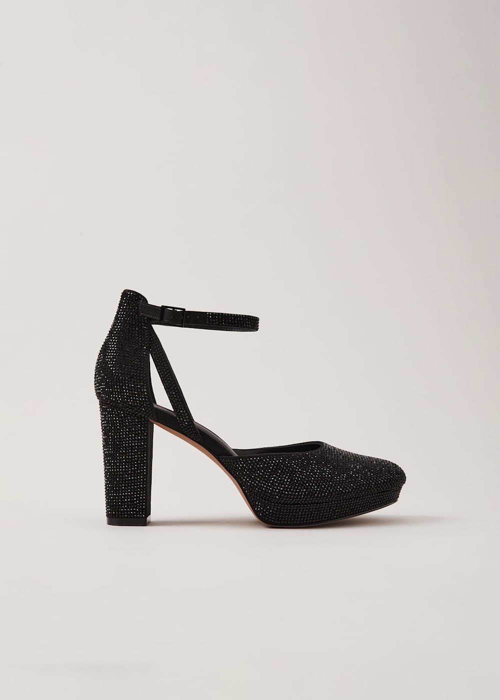 Black sparkly block heel shoes top
