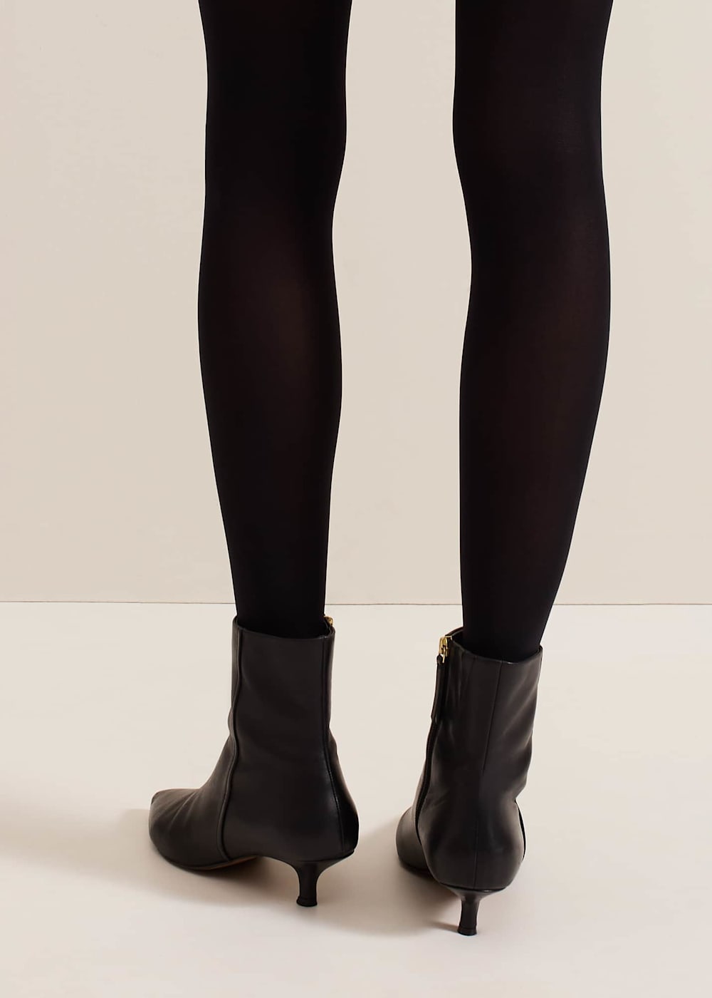 Black Leather Kitten Heel Boot Phase Eight UK