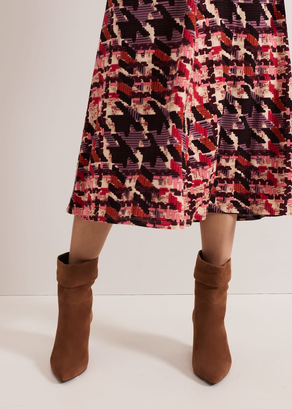 Brown Suede Cone Heel Western Boot Phase Eight ROW