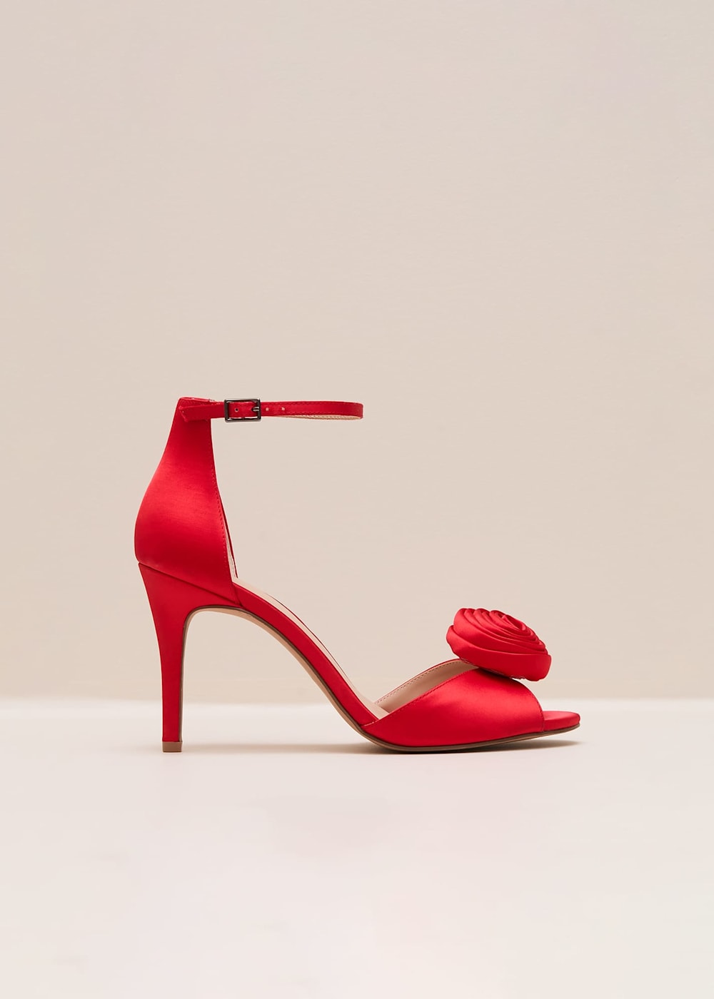 Red satin sandals heels hot sale