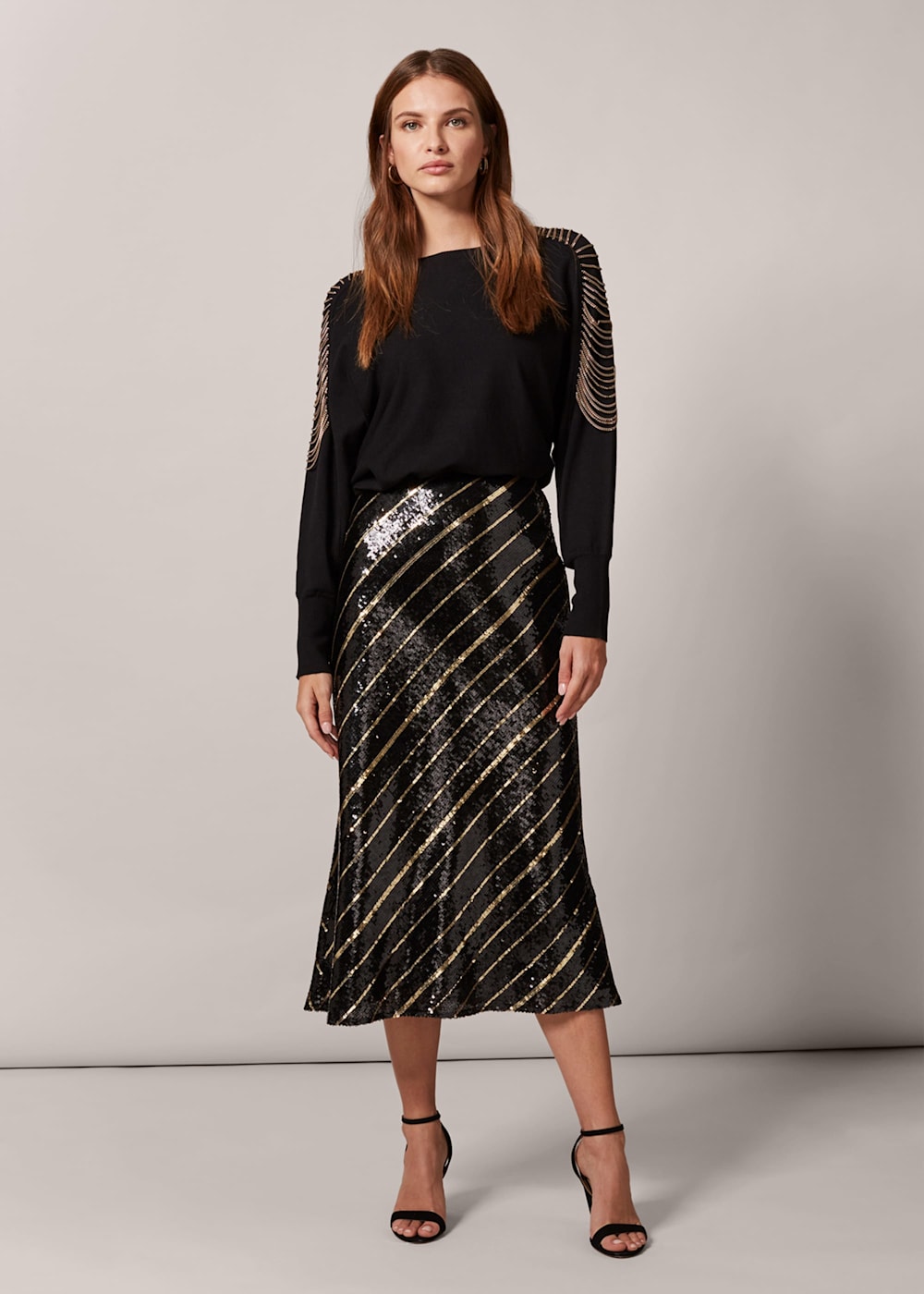 Black and white striped sequin skirt discount