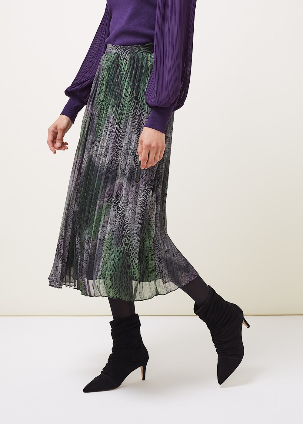 Camina Snake Print Pleated Maxi Skirt Phase Eight UK