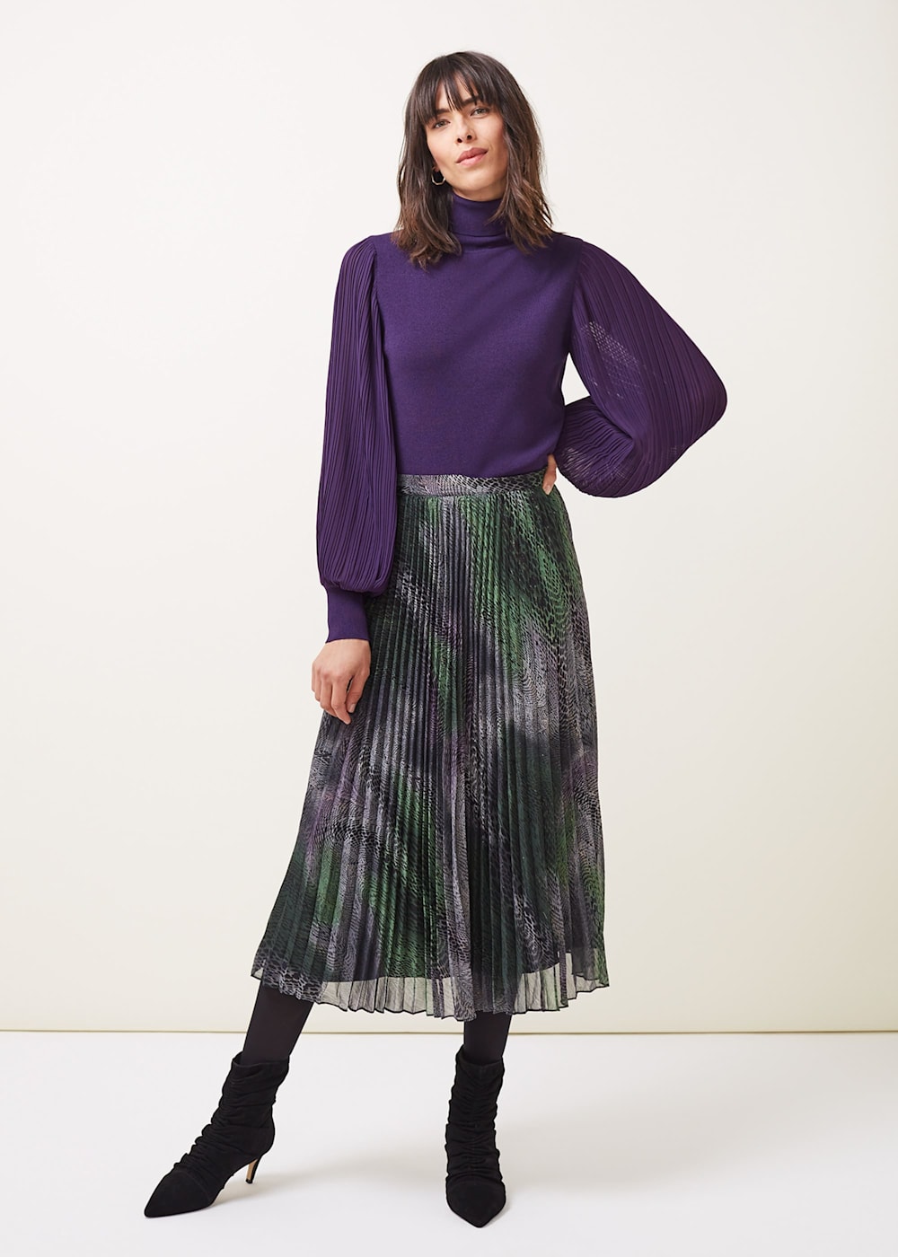Camina Snake Print Pleated Maxi Skirt Phase Eight AU