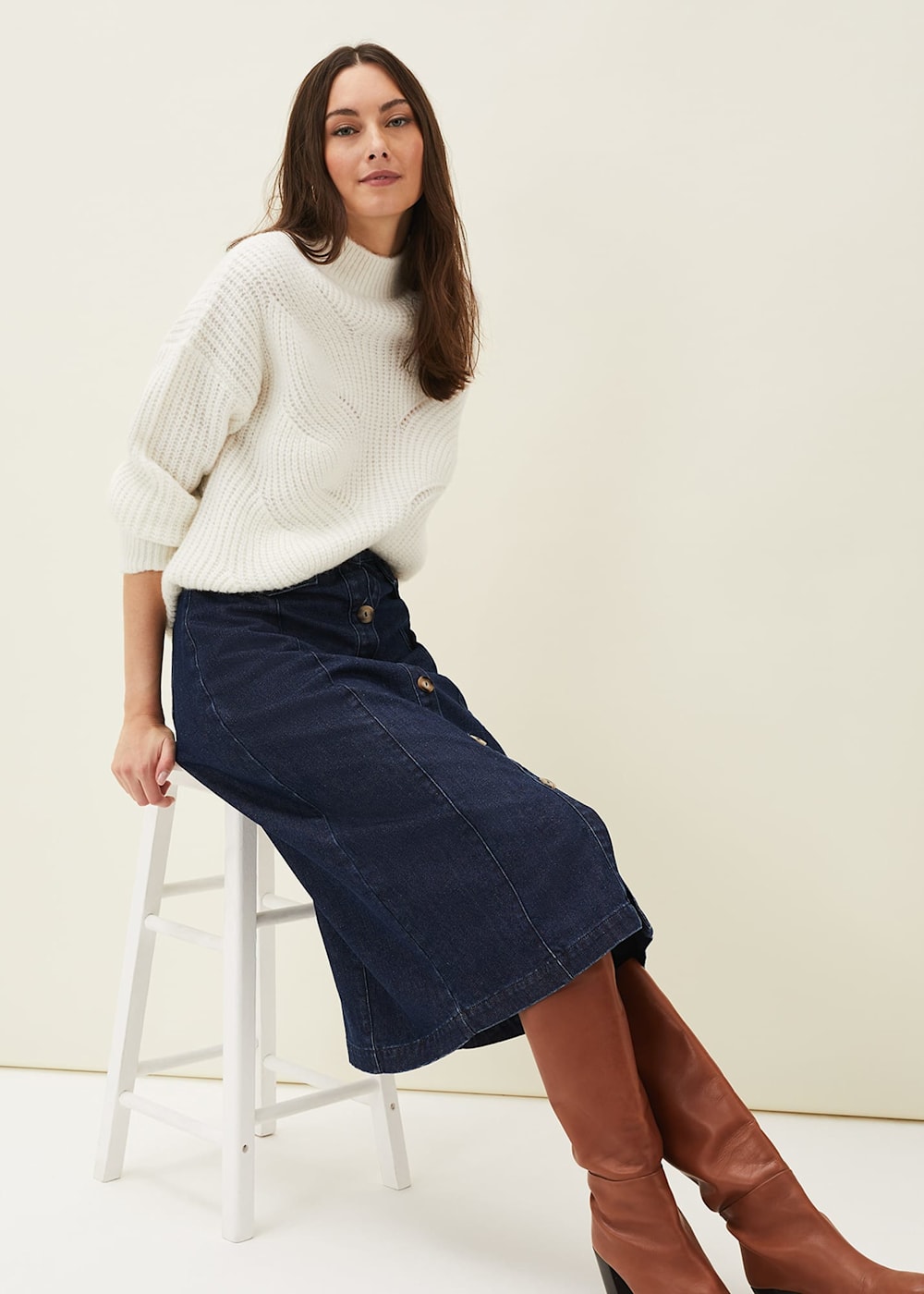 Jessa Denim Midi Pencil Skirt Phase Eight UK