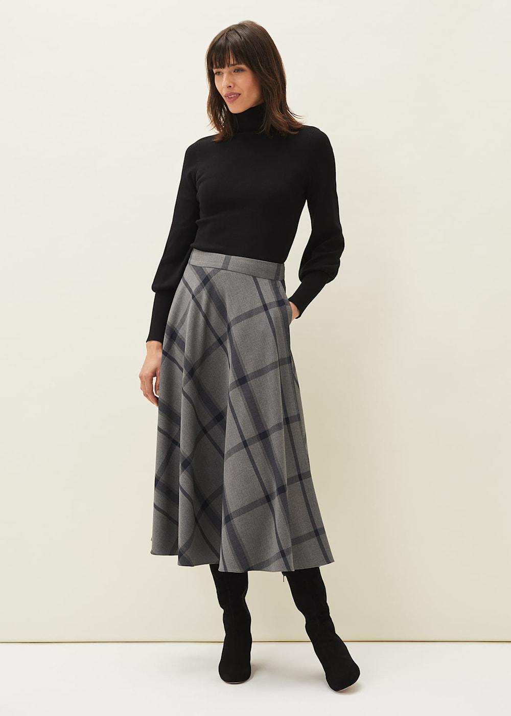 Samiya Check A Line Midi Skirt | Phase Eight UK |