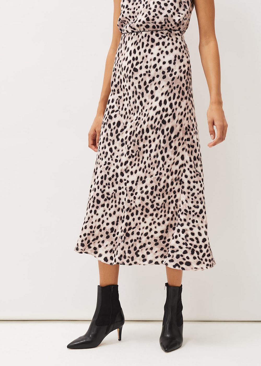 Calla Leopard Print Satin Midi Skirt Phase Eight UK
