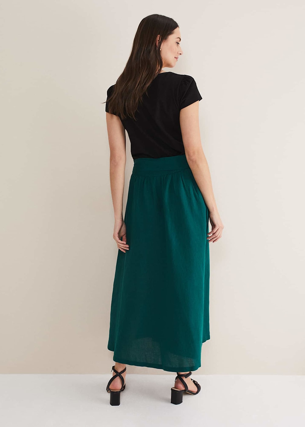 Phase Eight Amorette Linen Belted Maxi Skirt Jade Size 12