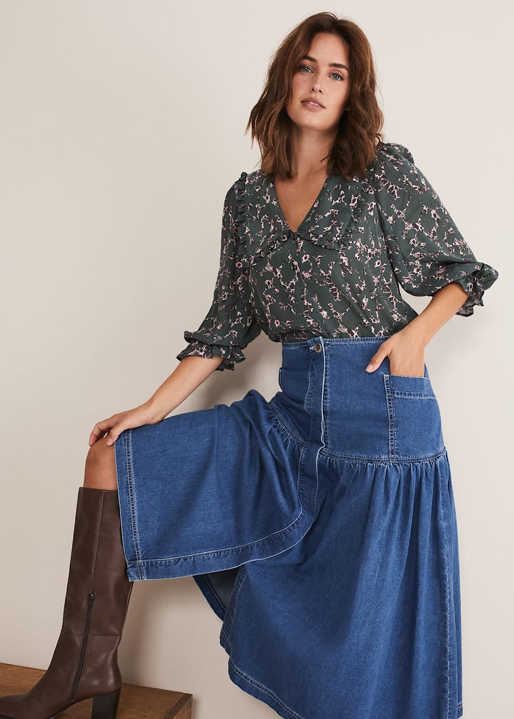Elodie Tiered Denim Skirt | Phase Eight ROW |