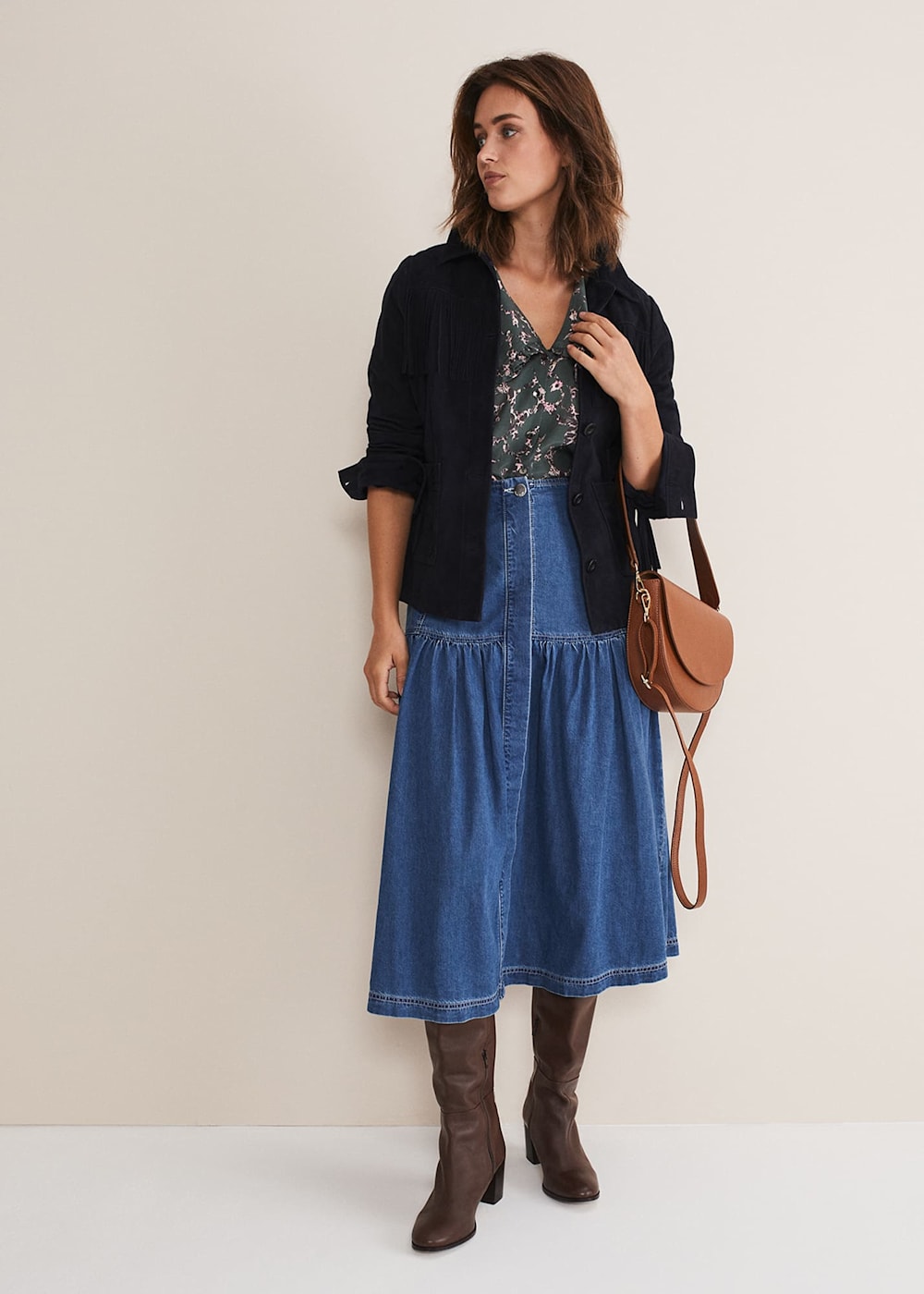 Elodie Tiered Denim Skirt | Phase Eight ROW |