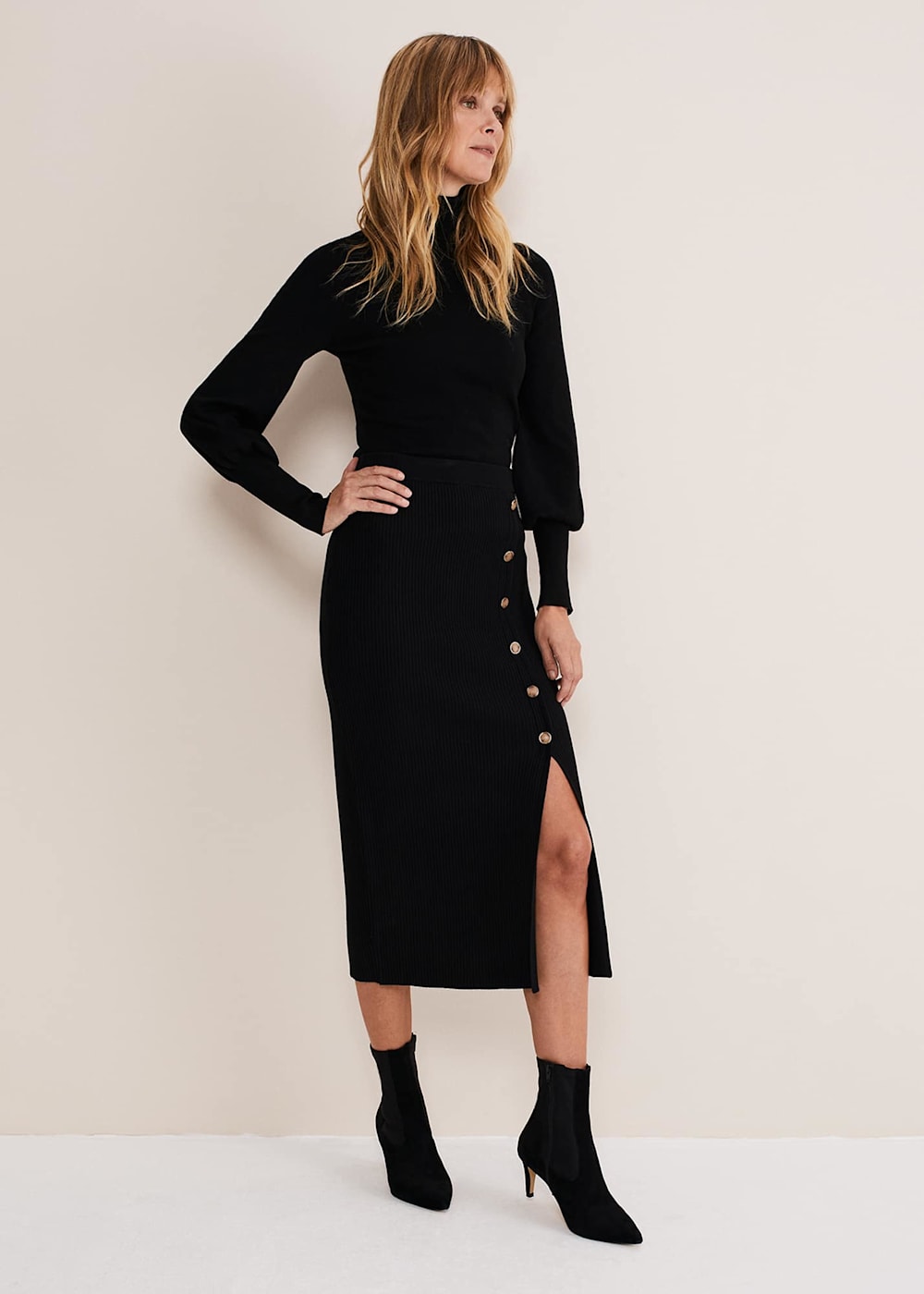 Ribbed button skirt cheap