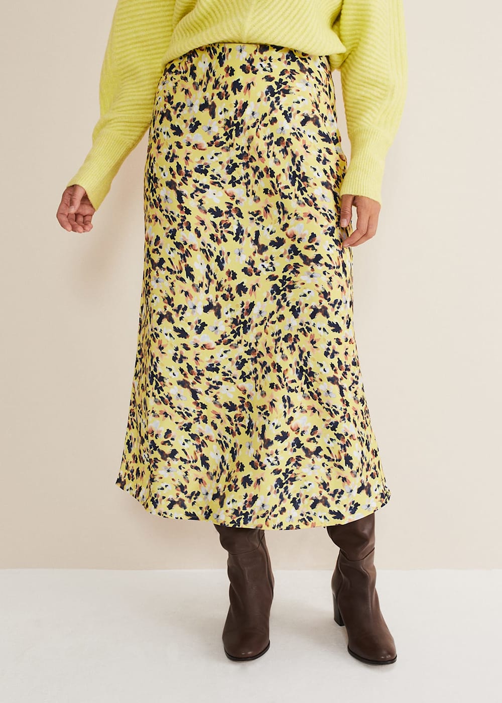 Yellow satin skirt uk best sale
