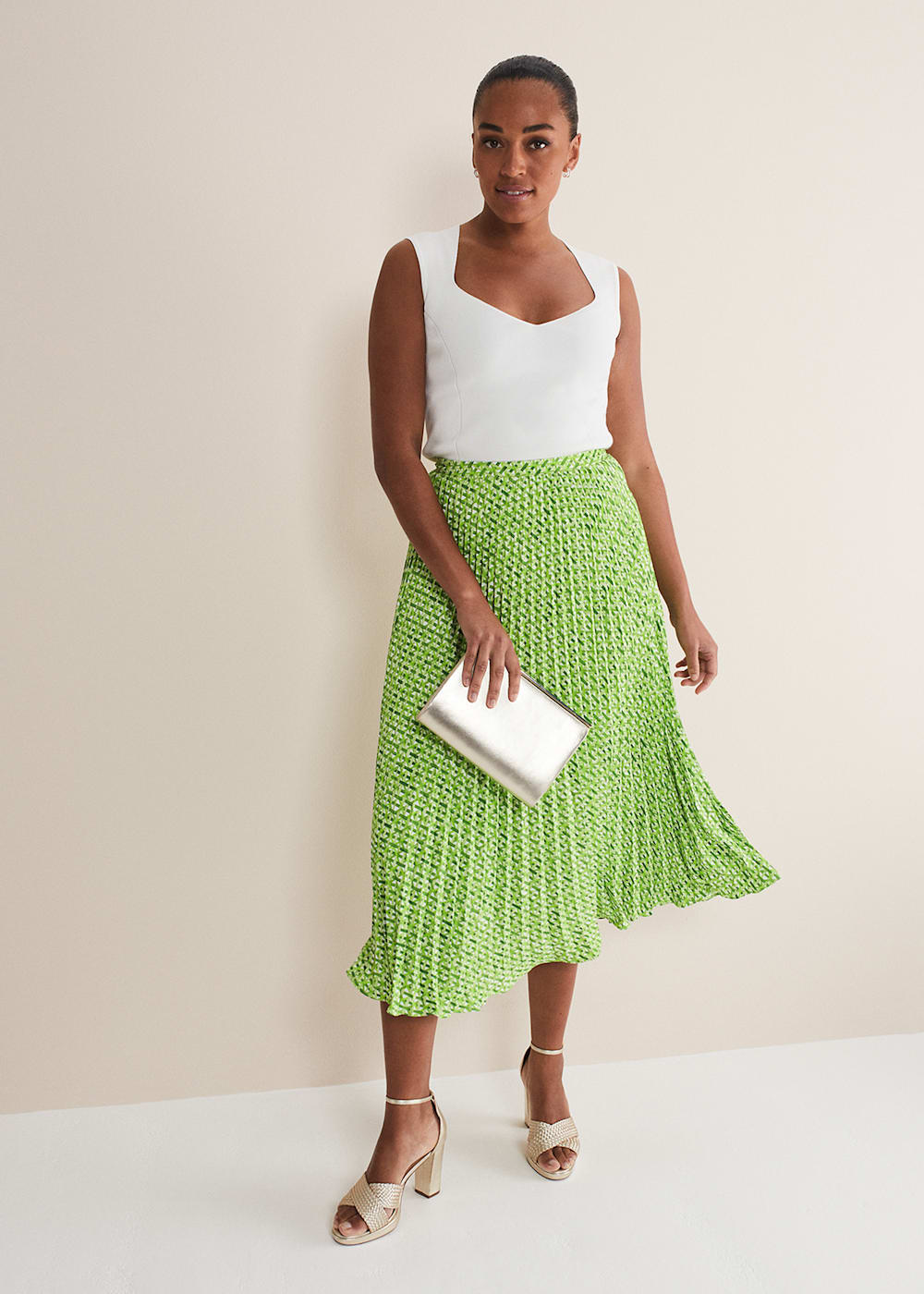 Elmina Geo Pleated Midi Skirt Phase Eight UK