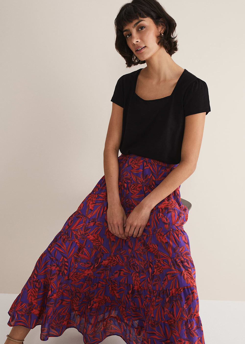 Phase Eight Eloraina Leaf Print Maxi Skirt Vermillion multi Size 4
