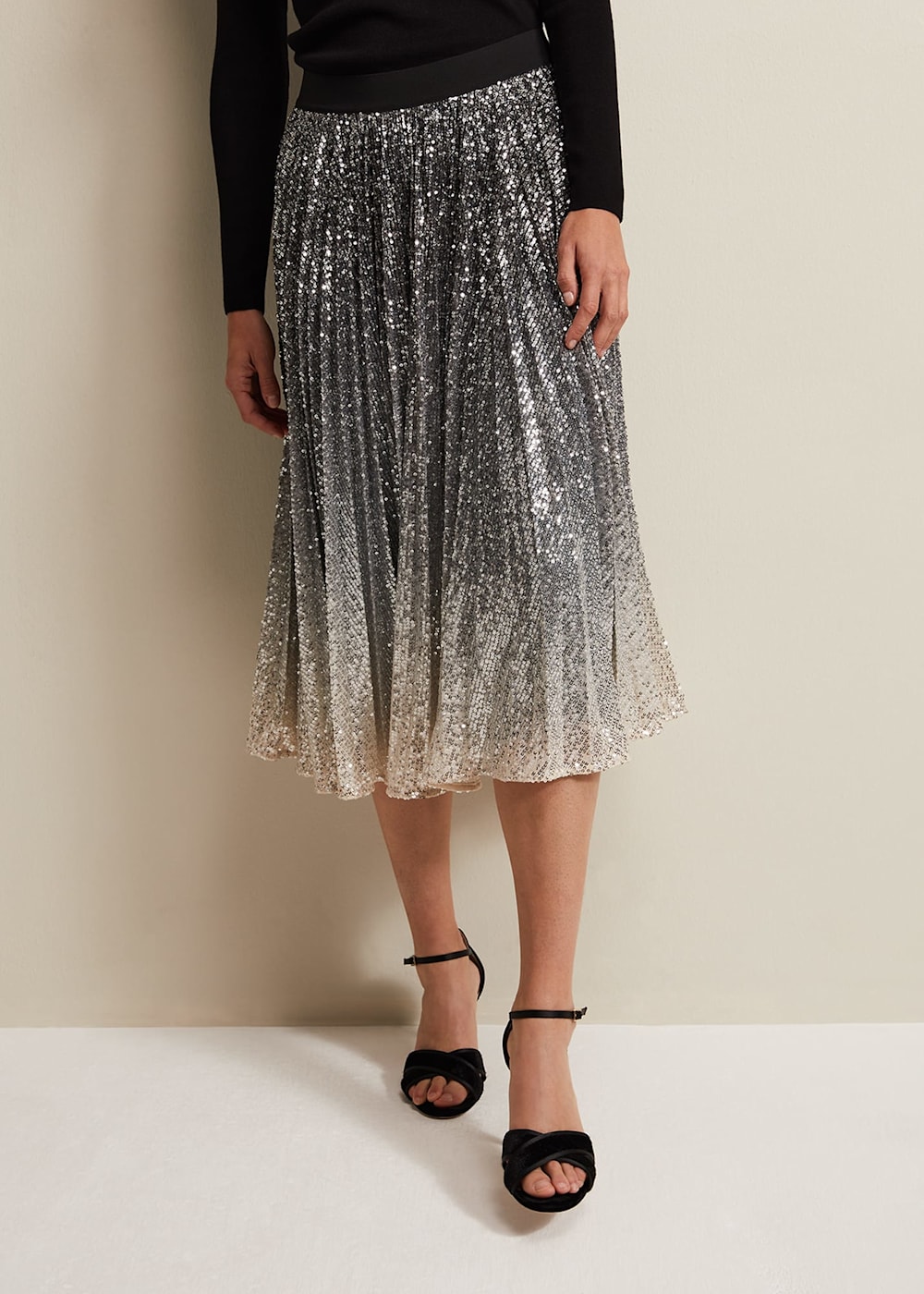 Celeste Sequin Ombre Pleated Midi Skirt Phase Eight UK
