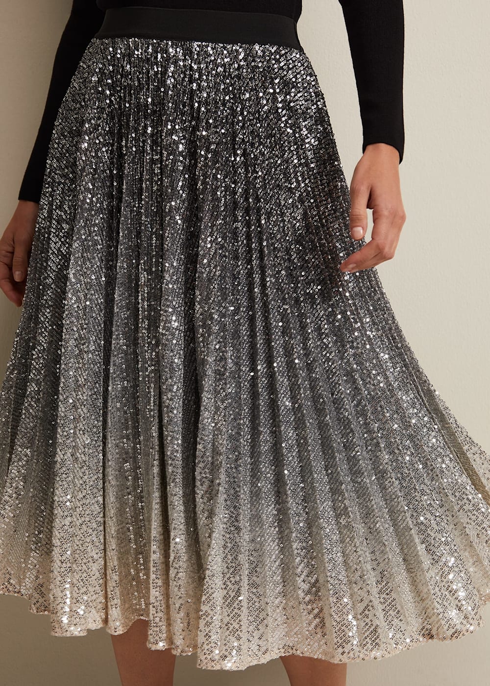 Celeste Sequin Ombre Pleated Midi Skirt Phase Eight UK