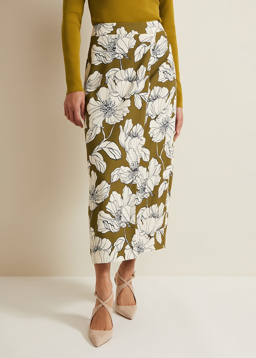 Midi pencil skirt floral cheap