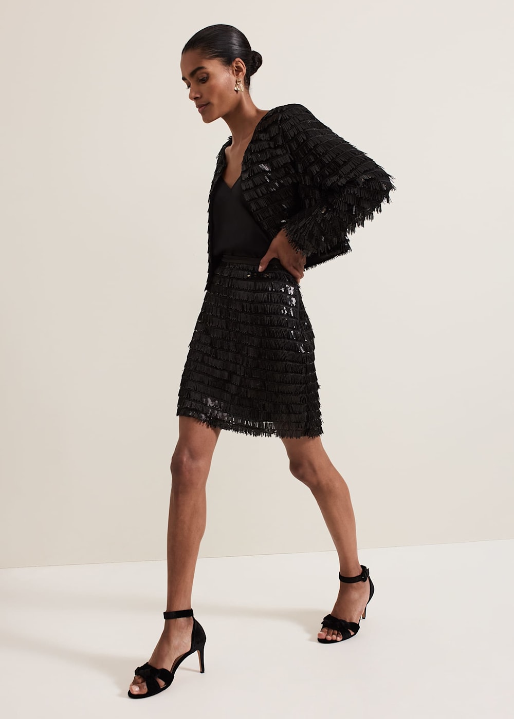Dolly Black Fringe Mini Skirt Phase Eight UK