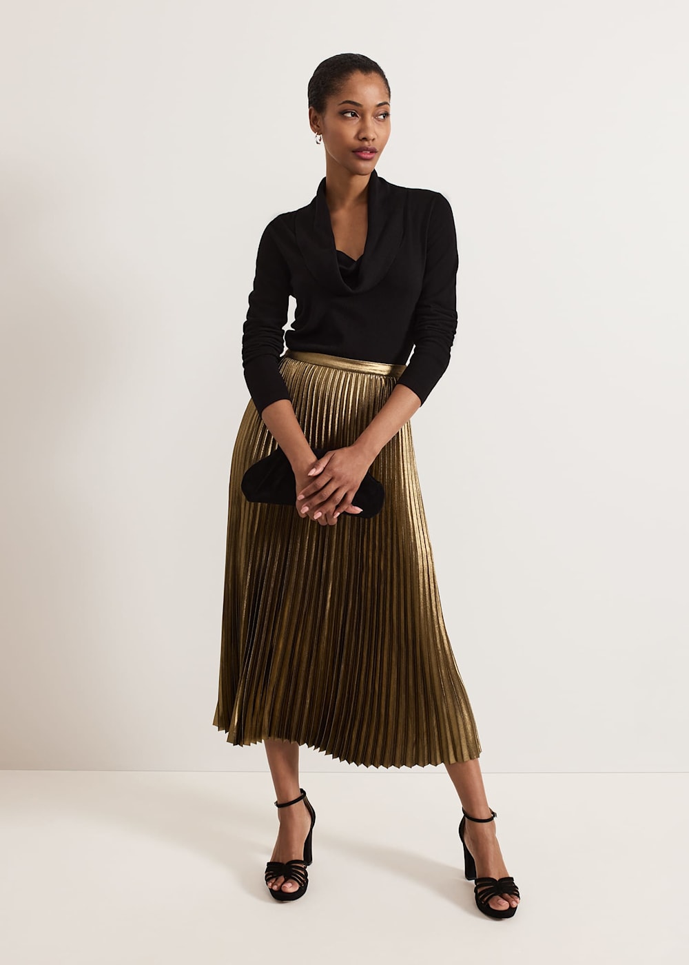 Dhalia Gold Foil Pleated Skirt Phase Eight UK