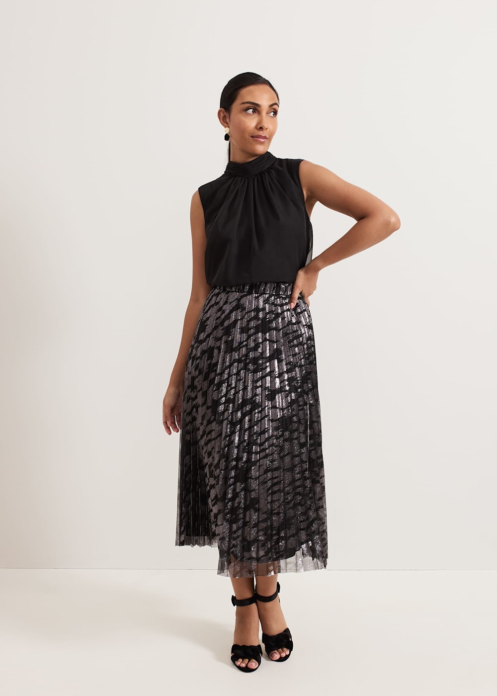 Petite Zoe Metallic Pleated Skirt Phase Eight UK