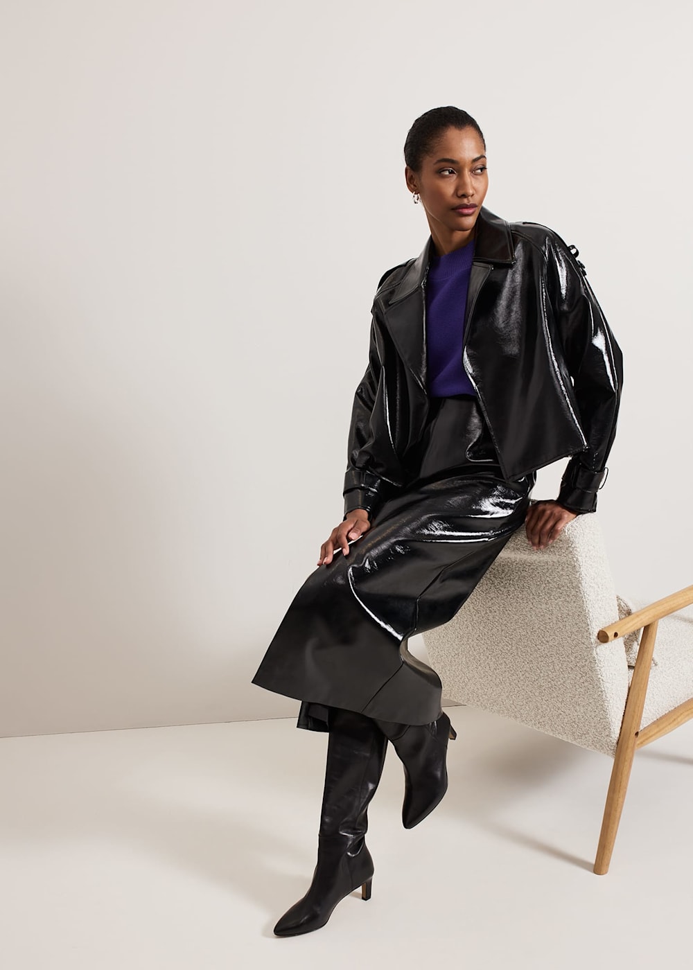 Tabby Black Vinyl Pu Pencil Skirt Phase Eight UK