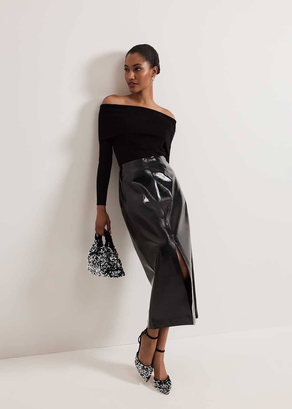 Tabby Black Vinyl Pu Pencil Skirt Phase Eight UK