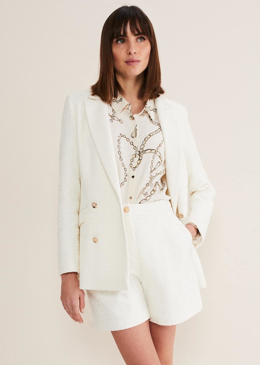 Cream boucle blazer sale