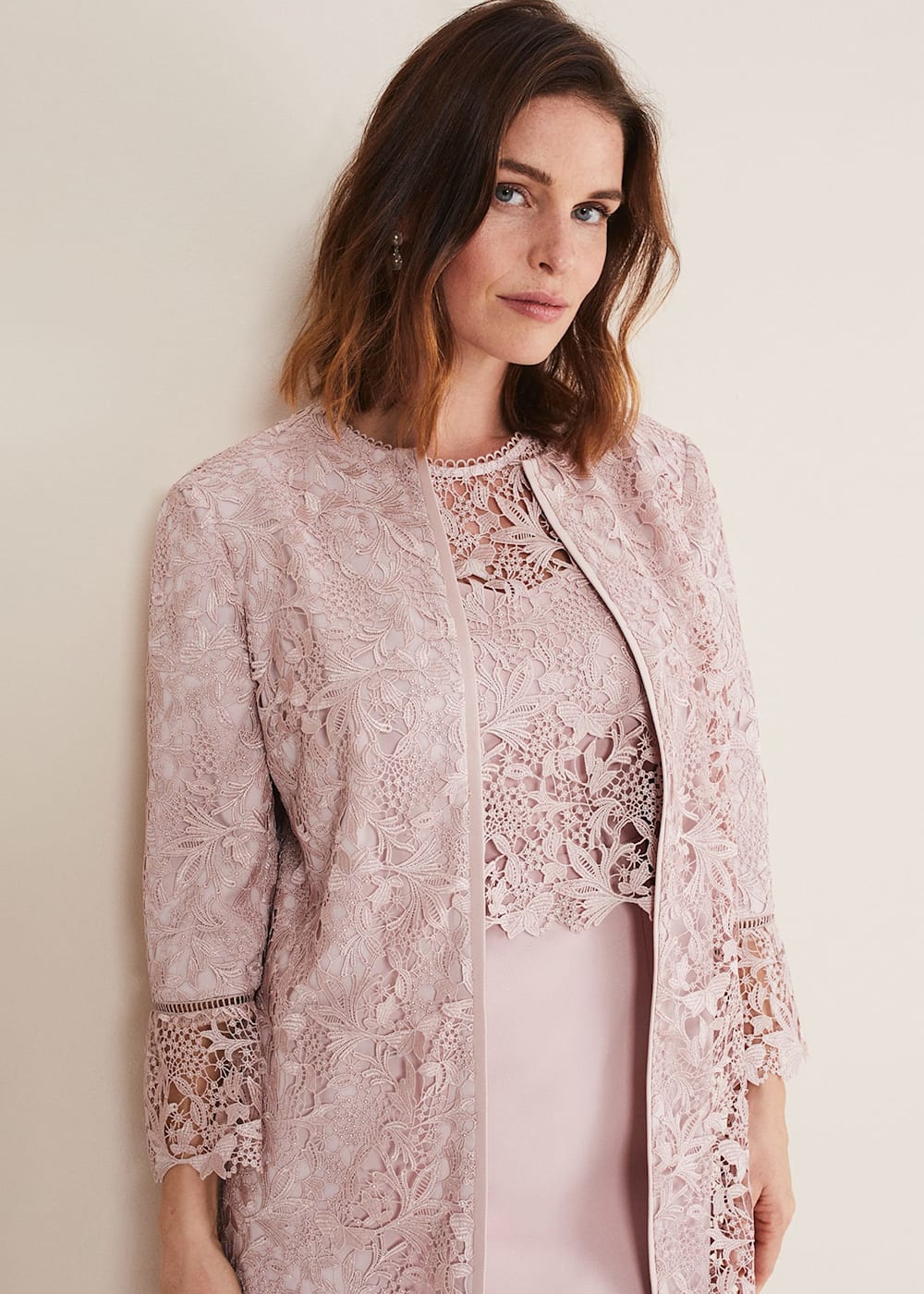 Pink lace jacket deals