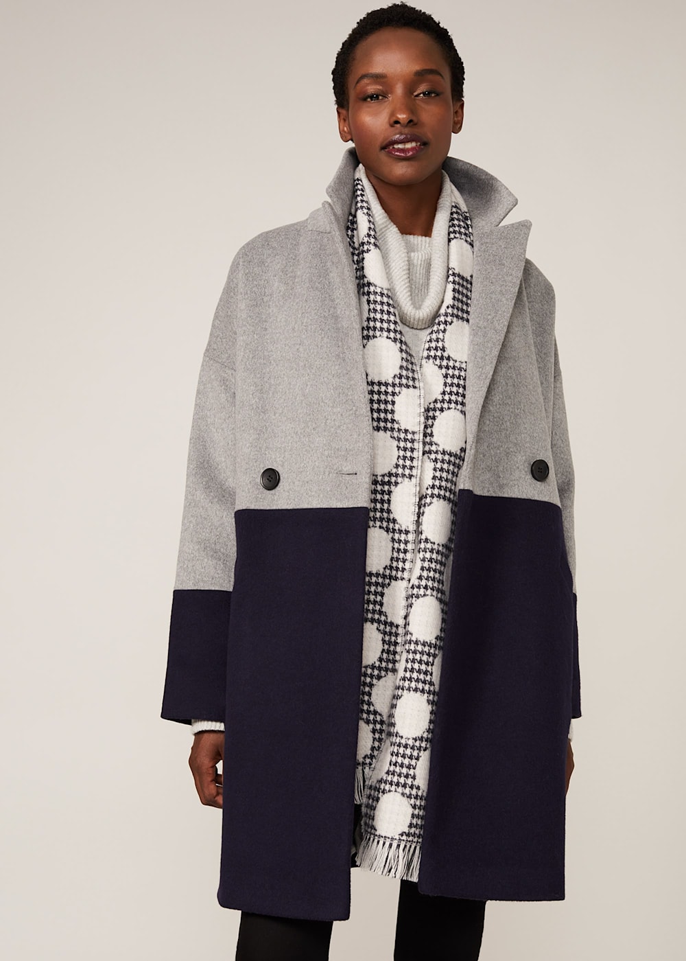 Colour block wool coat outlet