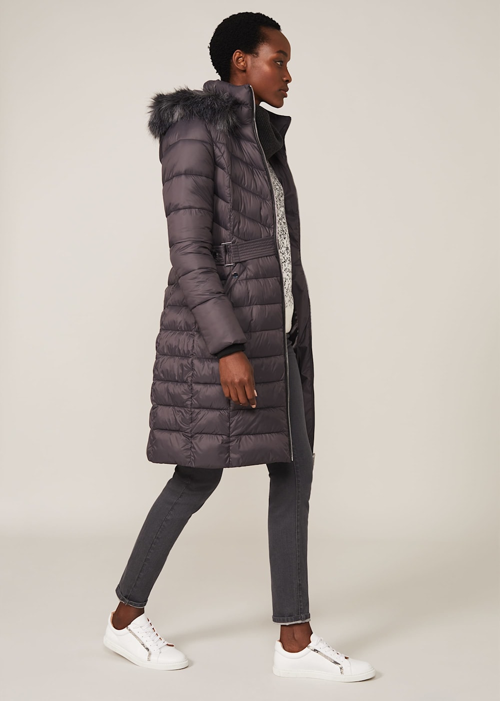 Long high shine padded coat clearance