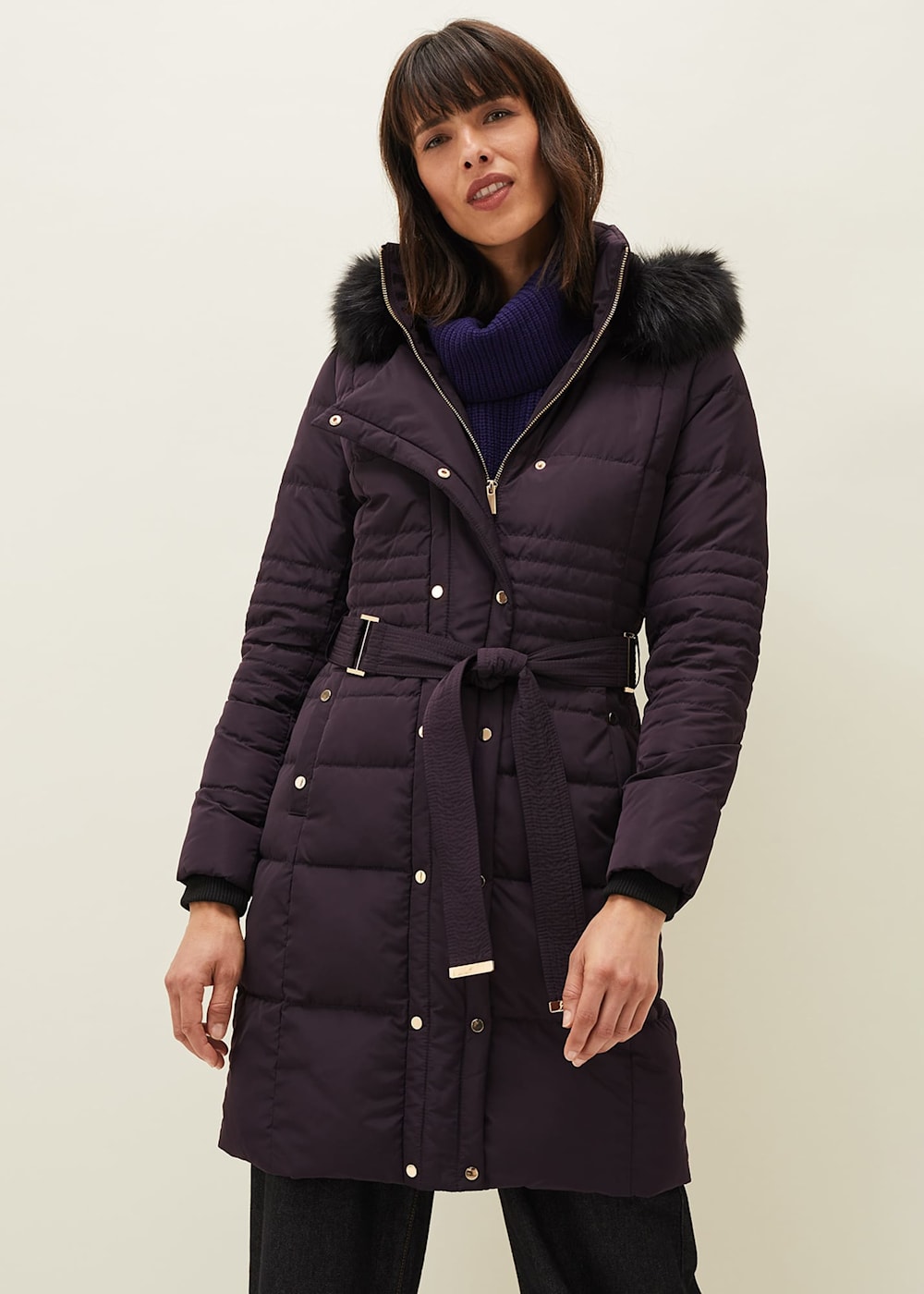 Leonor Tie Belt Midi Puffer Coat Phase Eight UK