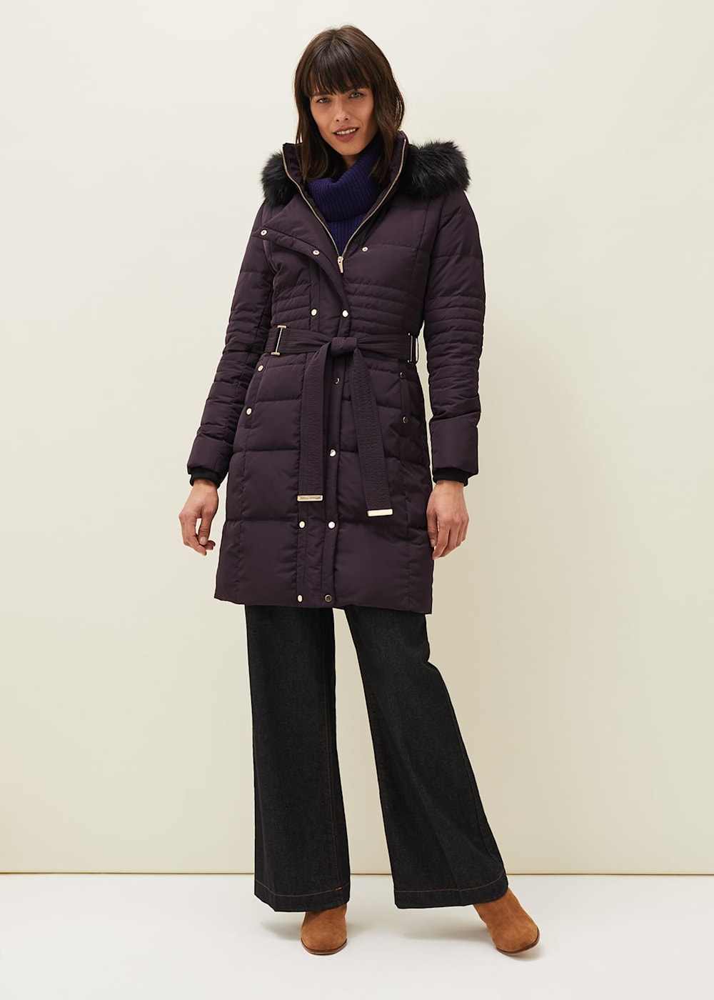 Leonor Tie Belt Midi Puffer Coat Phase Eight UK