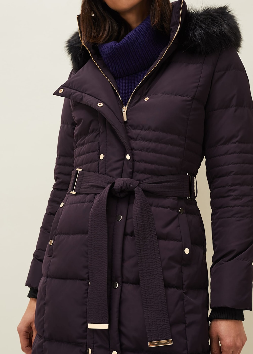 Leonor Tie Belt Midi Puffer Coat Phase Eight UK