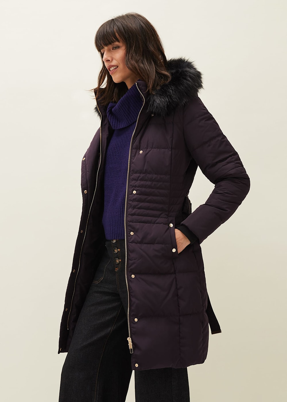 Leonor Tie Belt Midi Puffer Coat Phase Eight UK