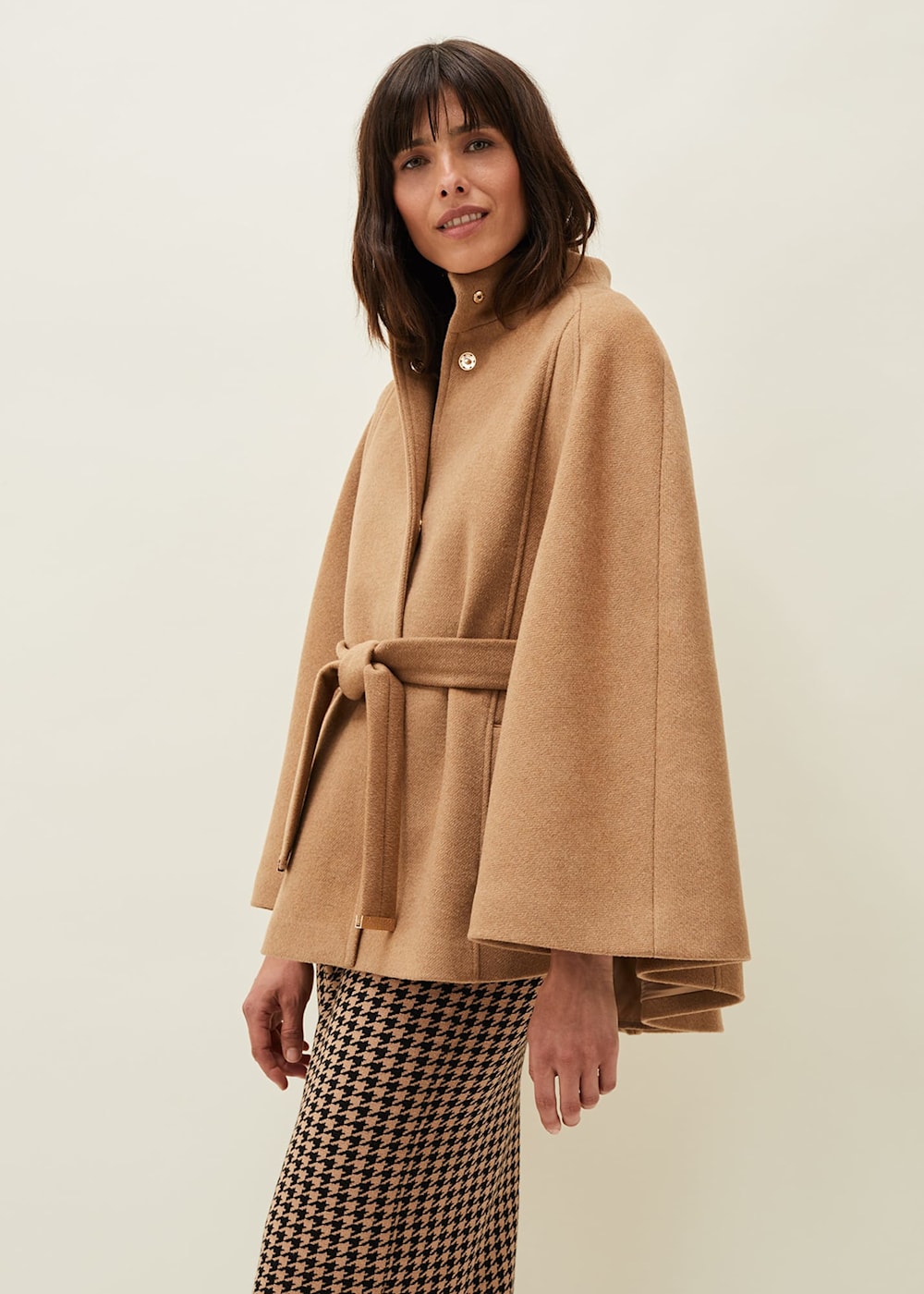 Camel wool cape coat hotsell