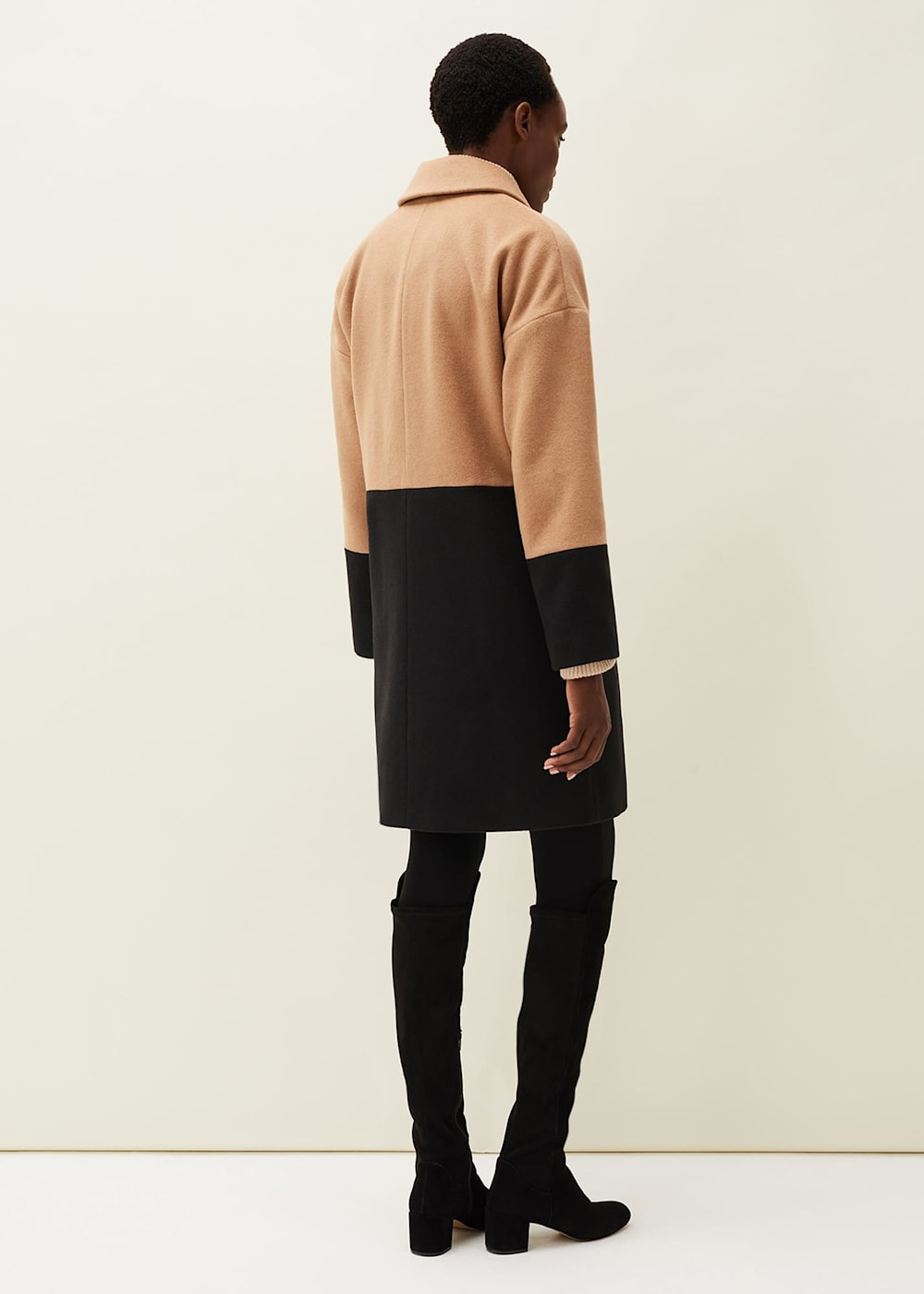 Women's color block wool coat hot sale